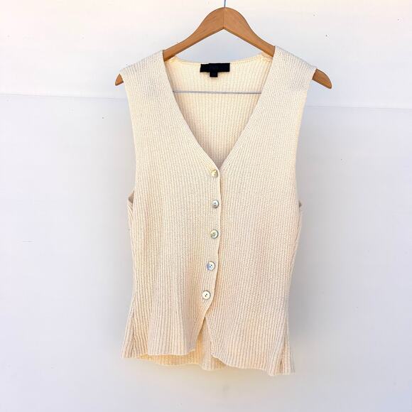 Zara V-Neck Knit Vest Cardigan Top Ecru Cream Large Preppy Cottagecore - Picture 5 of 10
